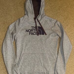 The North Face Light Gray Hoodie with purple Accents